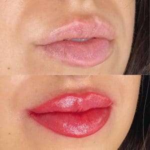 Before and after lip tint