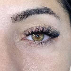 Finished eyelash extensions creating fuller, defined lashes at Beauty Glam Studio in Boca Raton, FL.