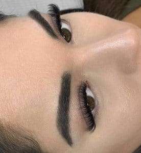 Eyelash extension results with balanced volume and curl.